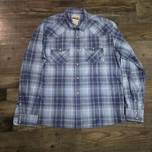 Ariat Men's Blue Plaid Retro Fit Pearl Snap Button Shirt Size XL Western